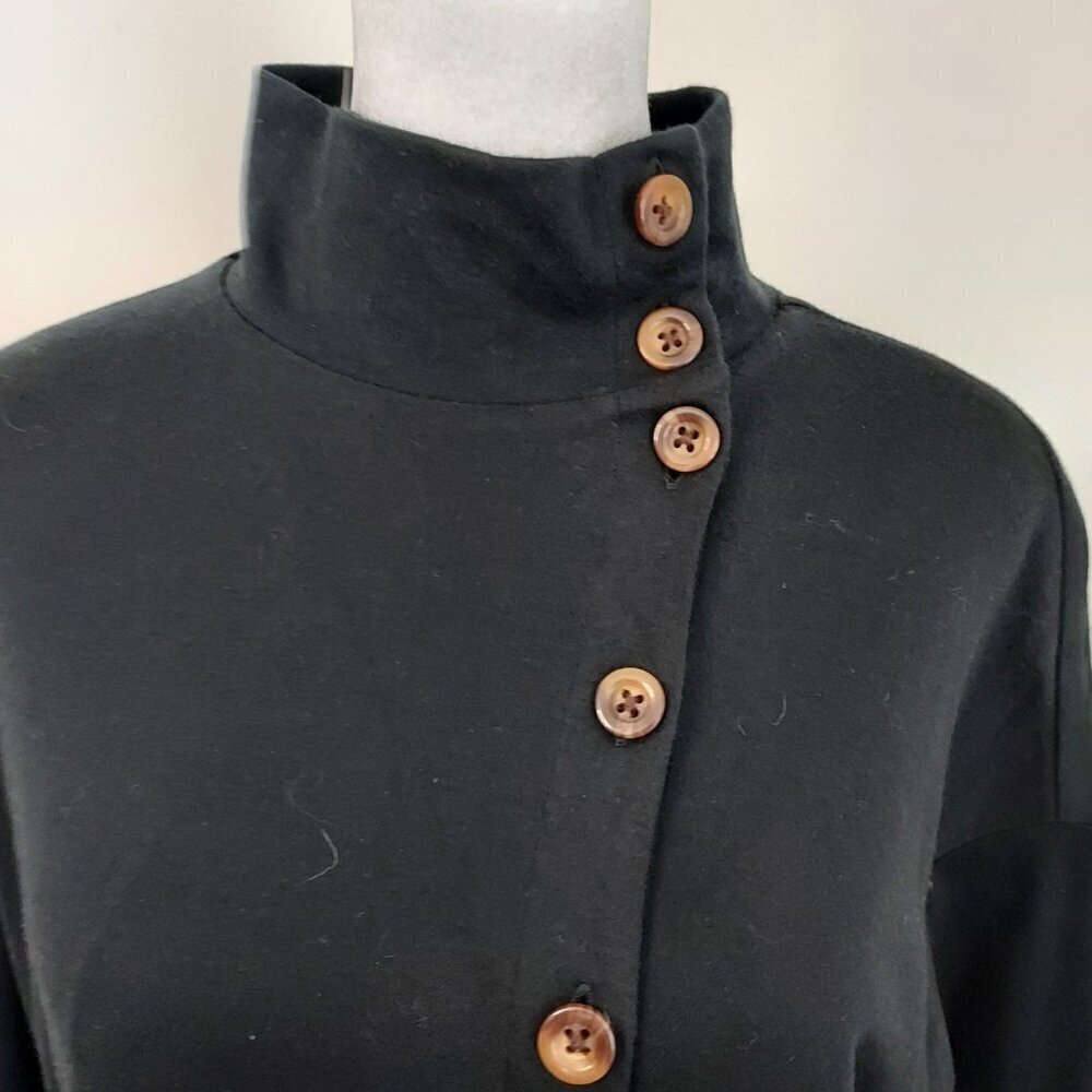 Ann Taylor Mock Neck Side Button Long Sleeve Black Midi Dress Size Medium - Picture 5 of 10